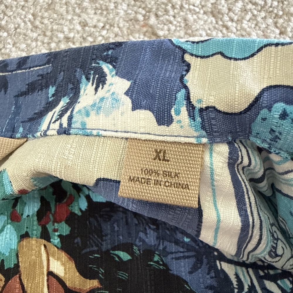 Paradise Collection Mens Hawaiian Aloha Camp Shirt 100% Silk Blue Hula XL Loop - Picture 4 of 10